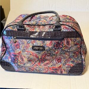 Kathy Van Zeeland Rolling Duffel Bag Floral Black Wheels Carry On Travel luggage